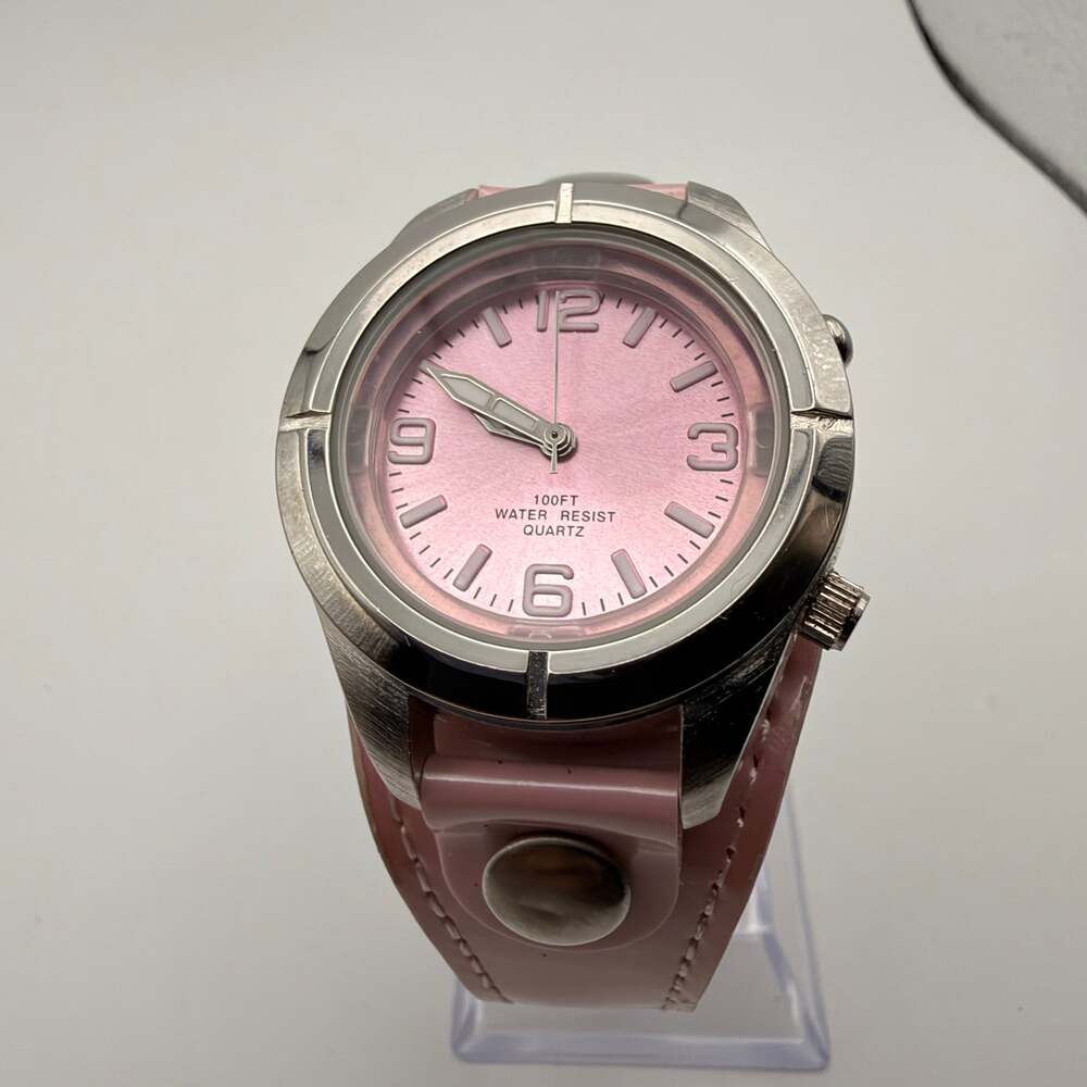 B.Z. Berger Women's Silver Tone Case Pink Dial Leather Band Watch Working